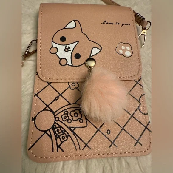 Cute Pink Crossbody Bag with Cat Design - Picture 2 of 9